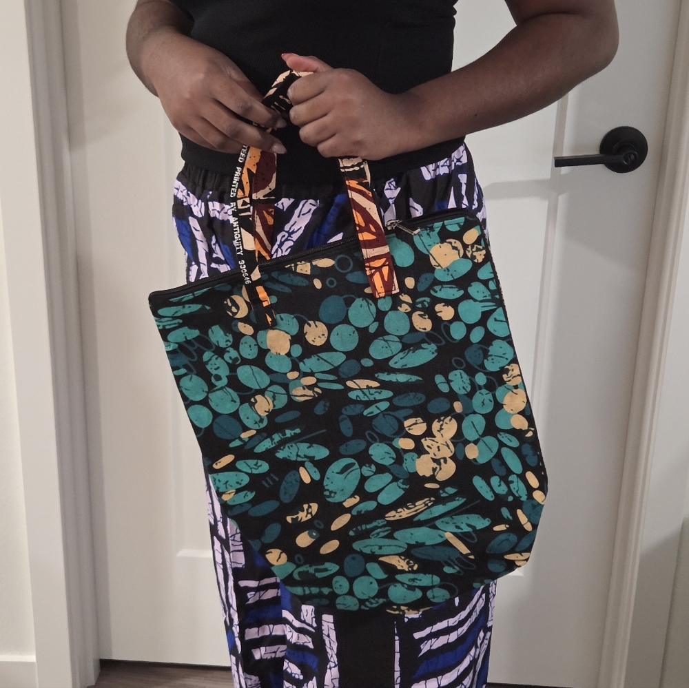 Green and Black Ankara Patterned Tote Bag